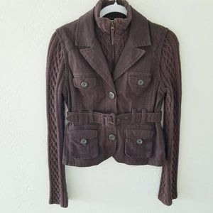Anthropologie Plus Fours Jacket 6 Brown Belt Knit